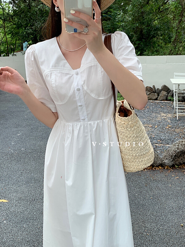 New in early summer! 【5】 Korean solid color Pleated Dress 8690-1# L