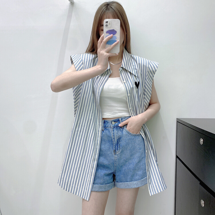 [BL Bertie Leah] simple and versatile striped single breasted shirt 23395# XYJ