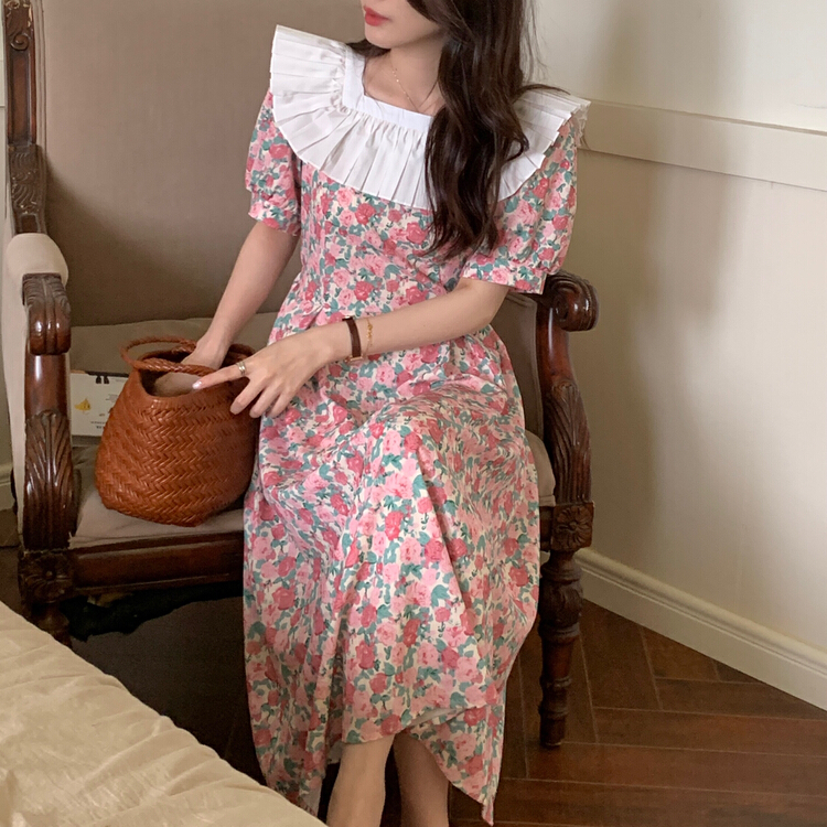 New in early summer! 【 bobi 】 Korean floral flounce thin dress 8826# hjy