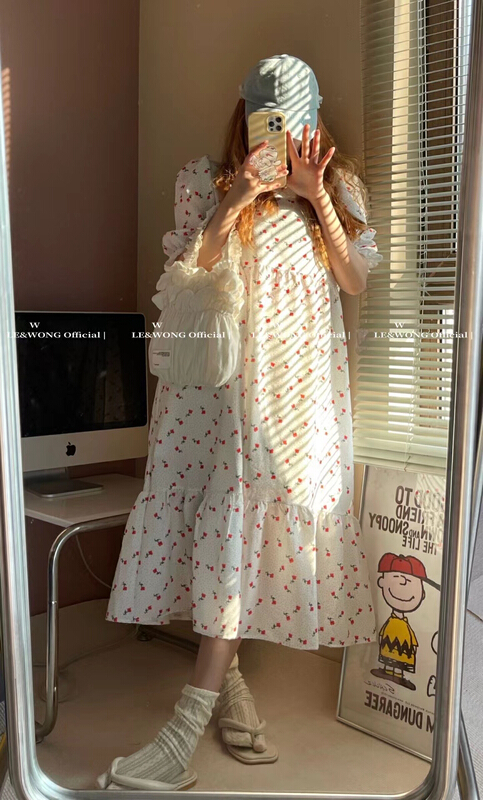 New in early summer! [le & Wong] fashion temperament print medium length dress (with belt) 8392# WTT