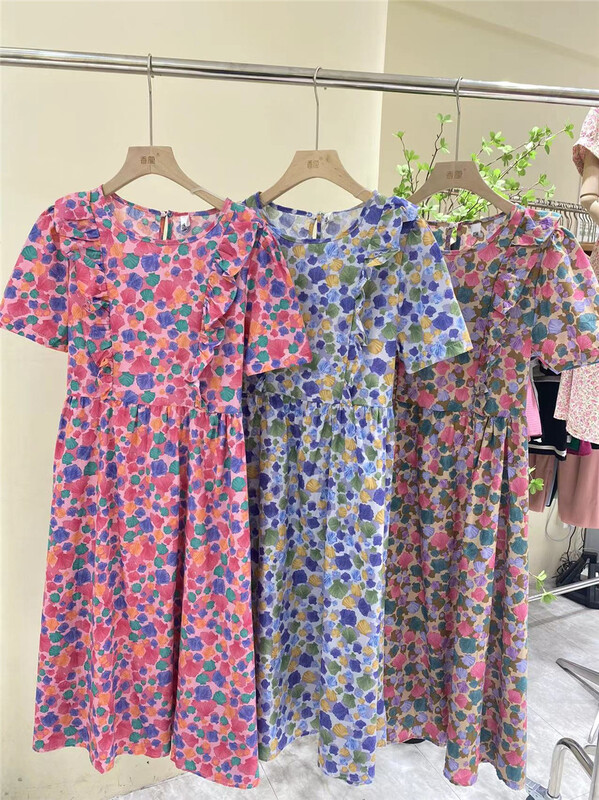 Original price 79.00! New in early summer! [Xiangli] Vintage round neck fungus edge floral dress 8871# PCZ