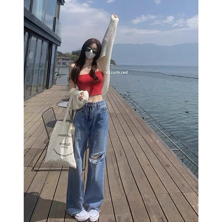 New in early summer! [Huaxi] Korean version broken hole and edging jeans 8822# PCZ