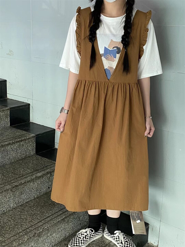 [Muxi] Korean fashion versatile loose suspender skirt (only suspender skirt) 1215# L