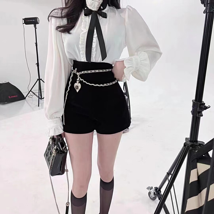 New year in early spring! [pan] high waist and slim college style casual shorts (with belt) 00259# PCZ