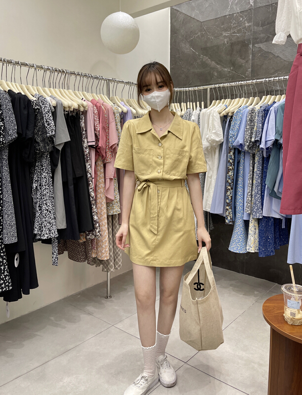 [uone] Korean simple casual dress (with waist rope) 097391# LSL