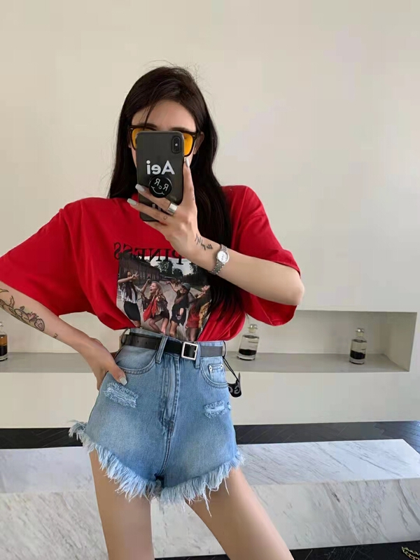 [c.h.z] design sense, small crowd, rough edge, simple and versatile denim shorts (with belt) 20331# WTT