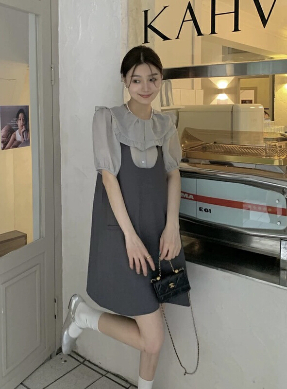 [JH] net red small fragrant doll collar Top + thin vest skirt suit 41688# PCZ