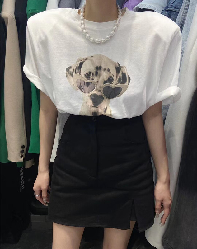 [buyer Yan Xuan - God of wealth] Korean Dog Print versatile short sleeve T-shirt 1210# Cl