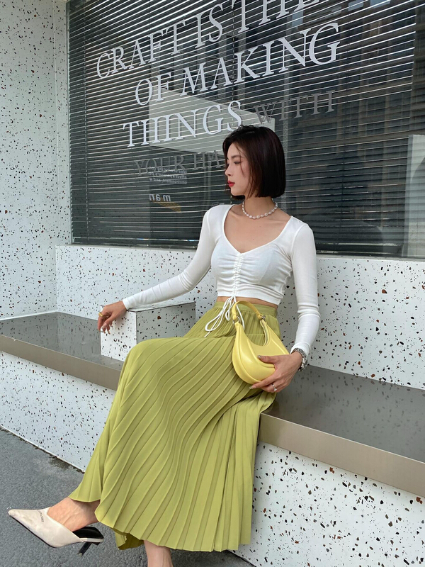 [Za] Korean versatile solid pleated skirt 18241b# LSL