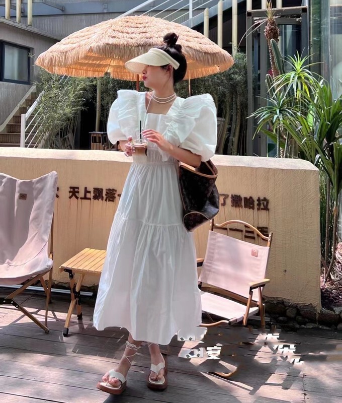 [I do] solid color pleated versatile dress 6061# cqw