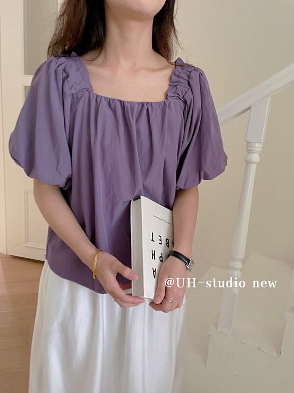 New in early summer! [uh] French style square neck bubble sleeve shirt 7751# hjy