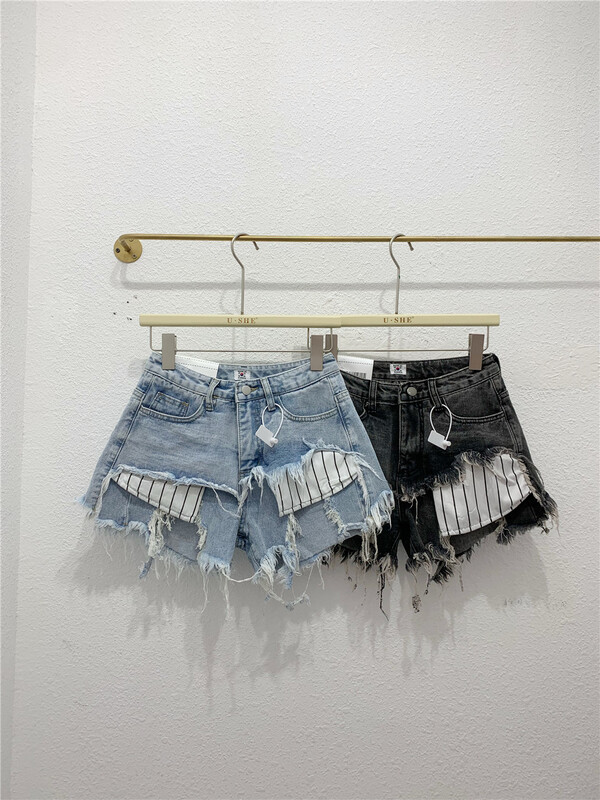 [u.she] personalized fake two pieces of versatile denim shorts 6253# cqw
