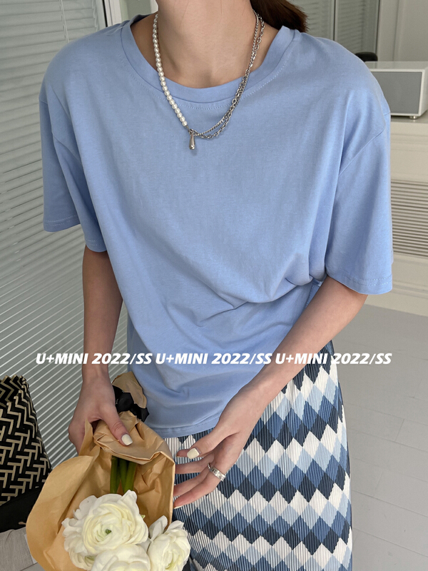 Original price 39.48! New year in early spring! [U + Mini] loose and versatile clean short sleeve T-shirt d0500# WPL