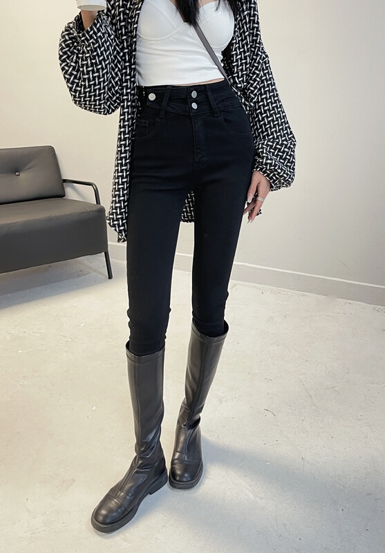Early spring! [x2 fansiyu] Korean version simple high waist elastic slim fit versatile jeans 8160# WTT