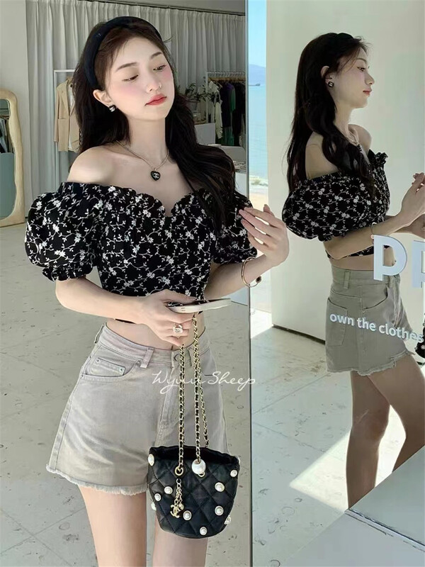 [dl. Am] sexy one shoulder floral short slim slim shirt 286# WPL
