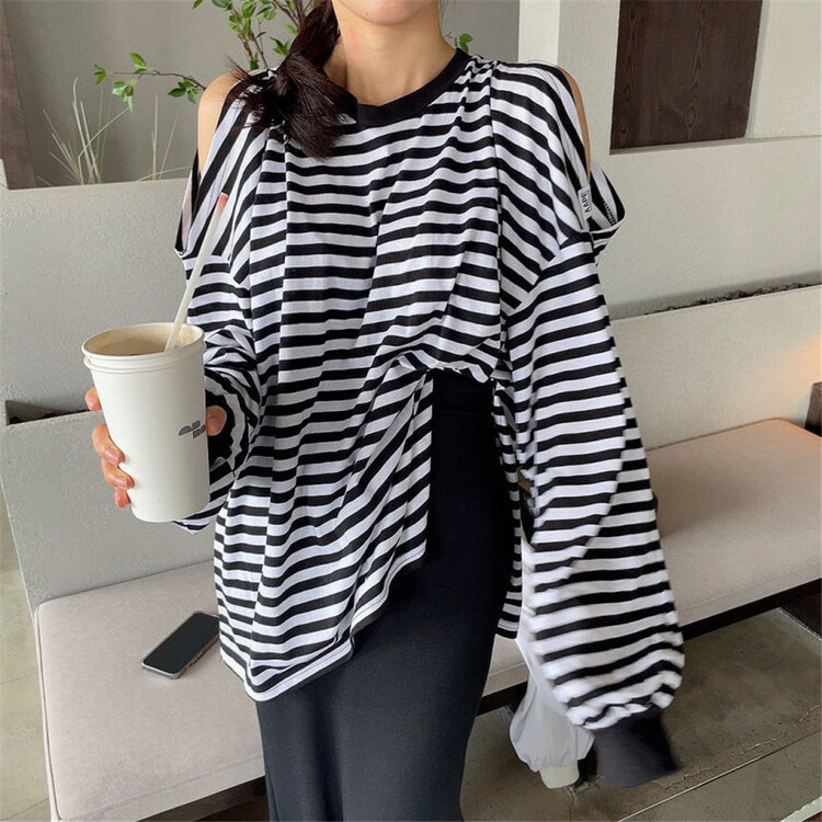 [wut / N Cola] crew neck stripe Korean slim long sleeve T-shirt ys1-6693# LSL