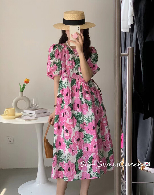 [sq] Korean round neck color contrast print temperament dress 3328# zxx