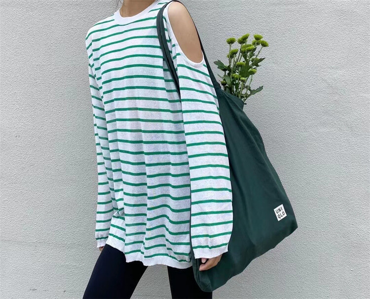 New in early summer! [one seven] striped off shoulder design Vintage sunscreen shirt my5689# LSL