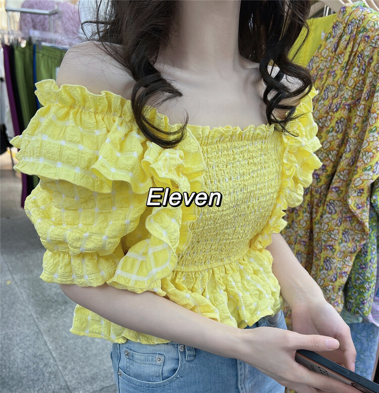[eleven] Korean style square collar small shirt with fungus edge 2390# PCZ