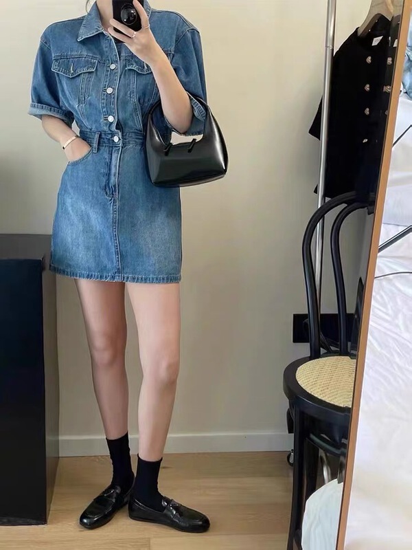 [Yong swimmer] washed pocket denim dress 722# WTT