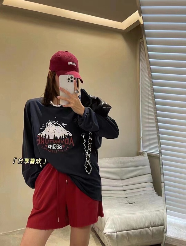 [an studio] Korean round neck T-shirt + comfortable casual Shorts Set 8780# L