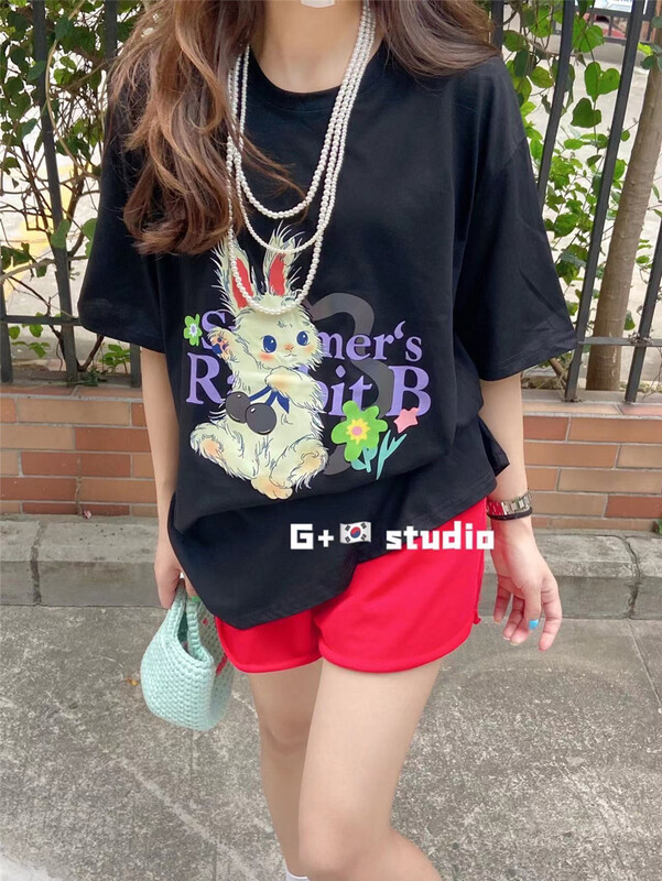 [G +] Korean cute rabbit Pullover printed short sleeve T-shirt 10027# WTT