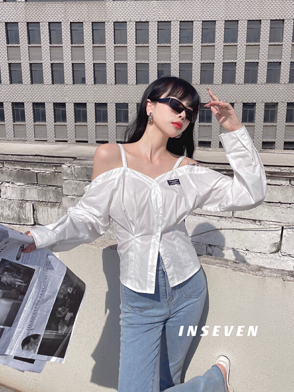 Original price 89.11! [inseven] European and Korean suspender shoulder drop design shirt 23675# ozq