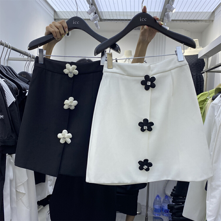 goods in stock! New in early summer! [ICC] high waist solid color versatile skirt (with floret) 6565# WTT
