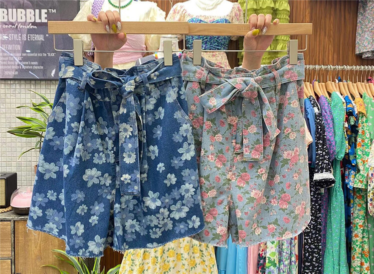 [suzybubble] fashionable flower, foreign style and versatile casual shorts (with belt) 1501# WPL