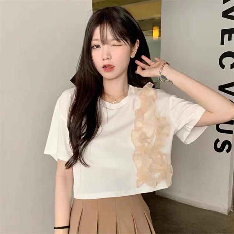 [Duomi] Korean color blocking decoration short short sleeved T-shirt 2011# zxl