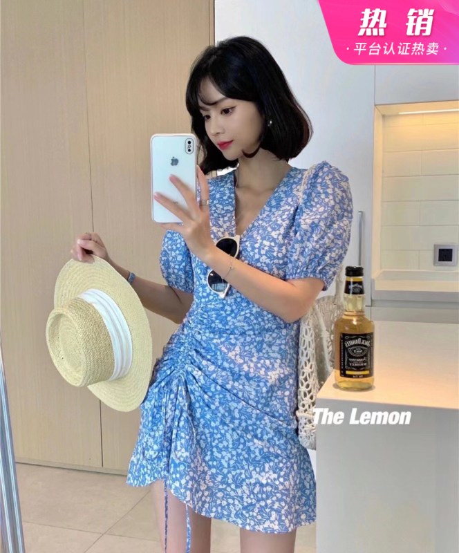 [lemon green tea] Korean drawstring crimping dress ys1-0283# hjy