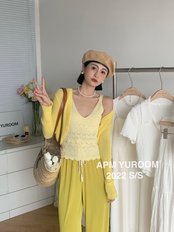 [APM yuroom] versatile ice silk solid color knitted cardigan 22237# LSL