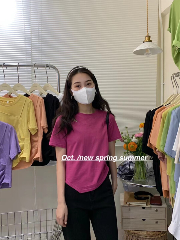 [OCT] Korean version careful machine hollowed out short sleeve T-shirt 8132# hjy