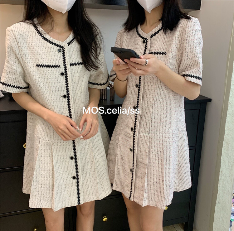 goods in stock! New in early summer! [MOS Celia] elegant and light mature style color matching edge dress 3176# LSL