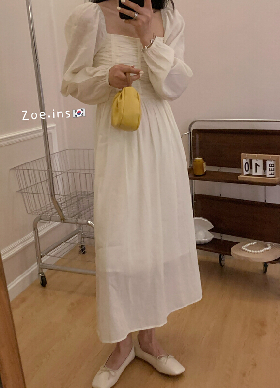 goods in stock! [Zoe Zoe] Korean style square neck Pleated Dress c213# L