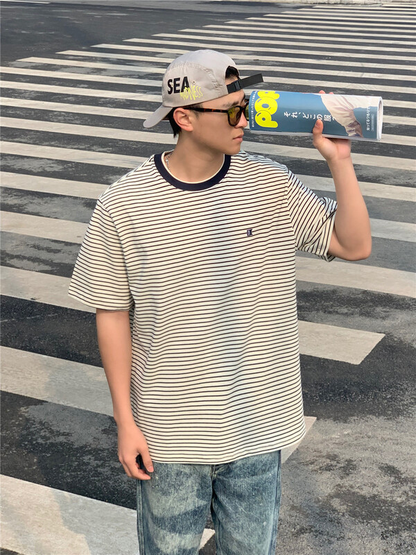 New year in early spring! [quick simple] round neck stripe Pullover short sleeve T-shirt 22050# ZZL