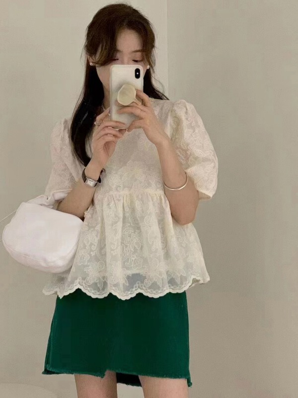 [Susan] round neck lady gentle blouse 18280# LSW