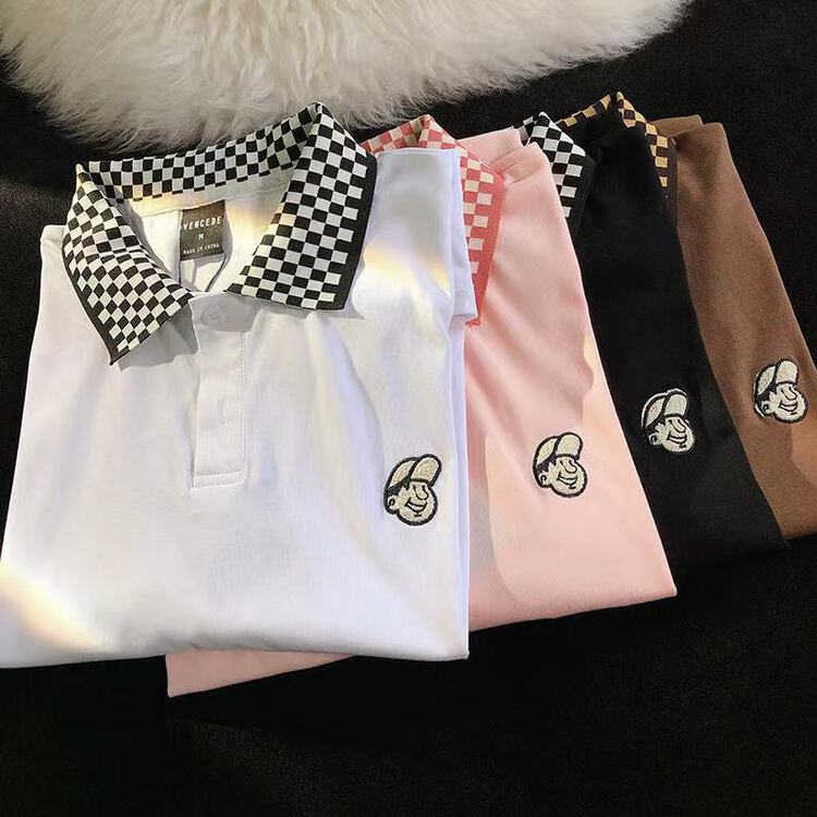 [vincede] niche design checkered collar versatile short sleeve T-shirt xd790# CSX