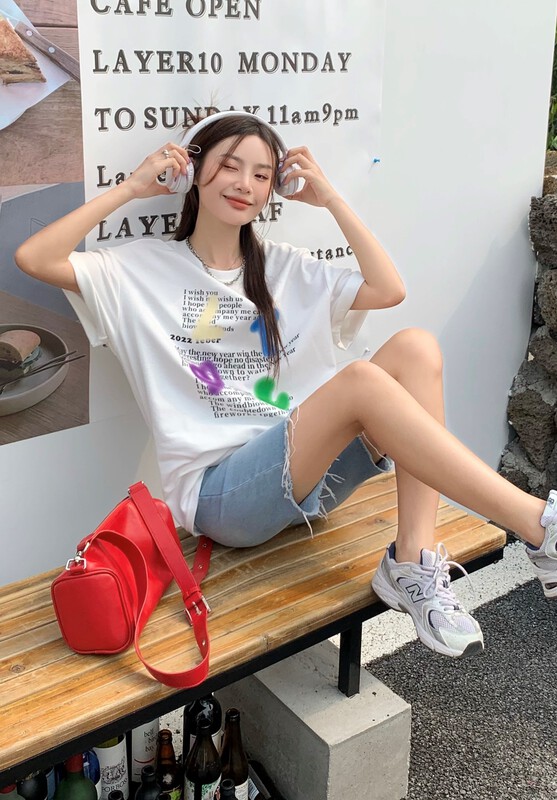 [qixuaner] loose casual fashion letter short sleeve T-shirt 2609# LSW