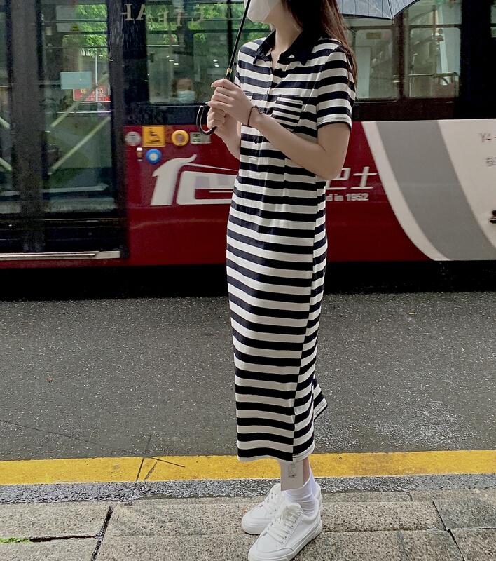 [BL Bertie Leah] STRIPED FASHION slim dress 23389# XYJ