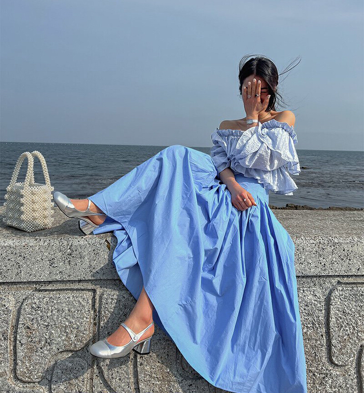 [savage] Korean solid color Retro High Waist pleated umbrella skirt skirt skirt skirt e8161# WPL