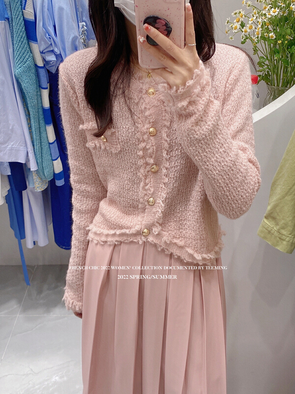 goods in stock! New year in early spring! [teem ing] simple solid color xiaoxiangfeng knitted cardigan (including 90% Mohair) 22t105# hjy