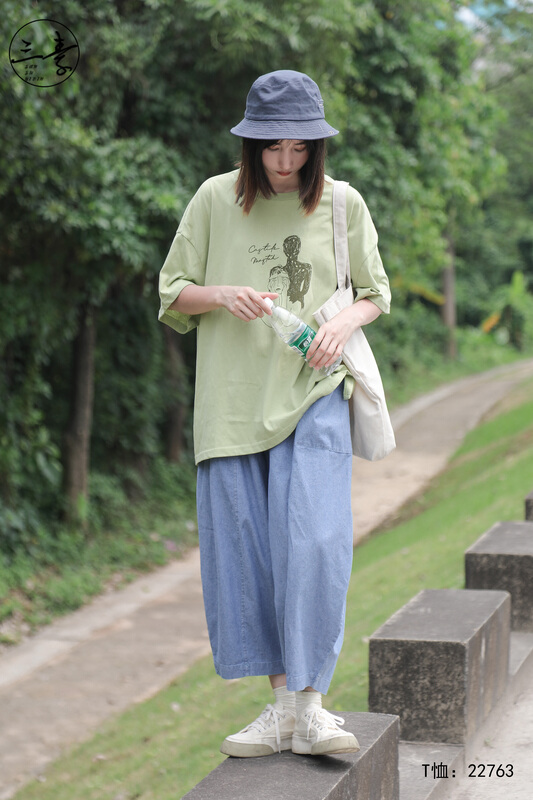 [original of three plain clothes] simple temperament leisure printed short sleeve T-shirt 22763