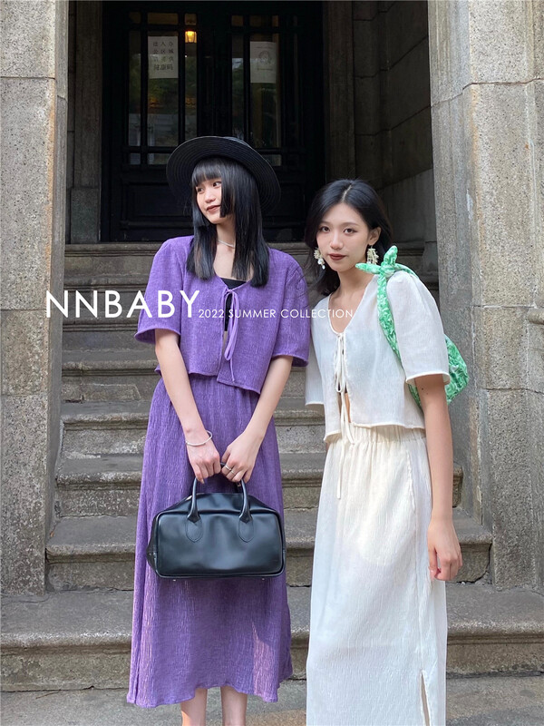 [nnbaby] simple and gentle style lace up blouse + slim loose skirt suit ln130# CLS