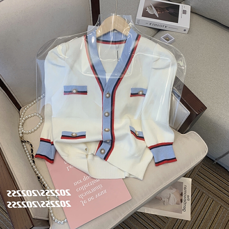 [pan] Korean contrast V-neck knitted cardigan 00303# PCZ
