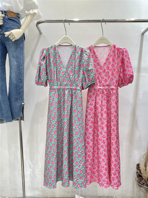 [set] fashion V-neck floral dress 6009-1# zxx