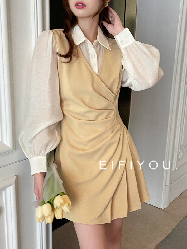 goods in stock! New year in early spring! [EI fi you] Korean fake two piece design dress 1907# LSL