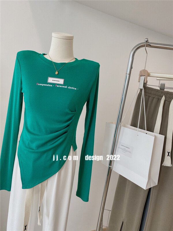 goods in stock! New in early summer! [JJ. Com] round neck irregular labeling fashion long sleeve T-shirt 2218# LSW