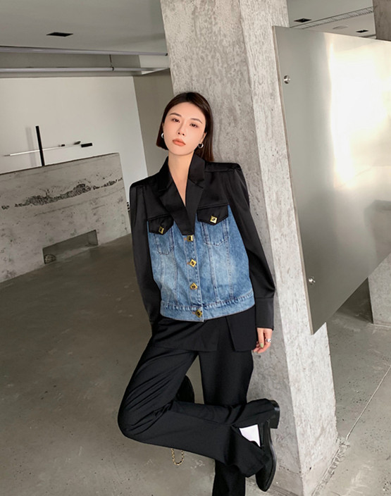 New year in early spring! [pink Pinker] commuter color matching aging fashion denim coat 82070# LSL