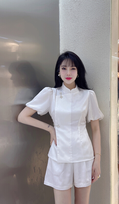 [mi2] jacquard national style button top + casual shorts two piece suit a3271# JJ